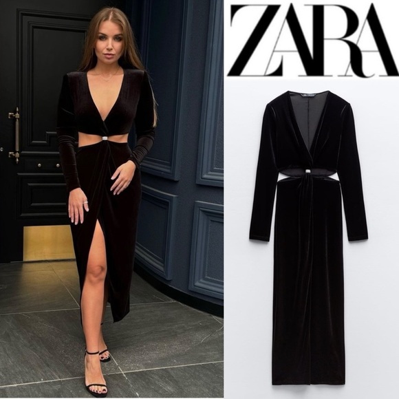 ZARA VELVET CUT OUT MIDI WITH RHINESTONE APPLIQUÉ - Picture 4 of 16